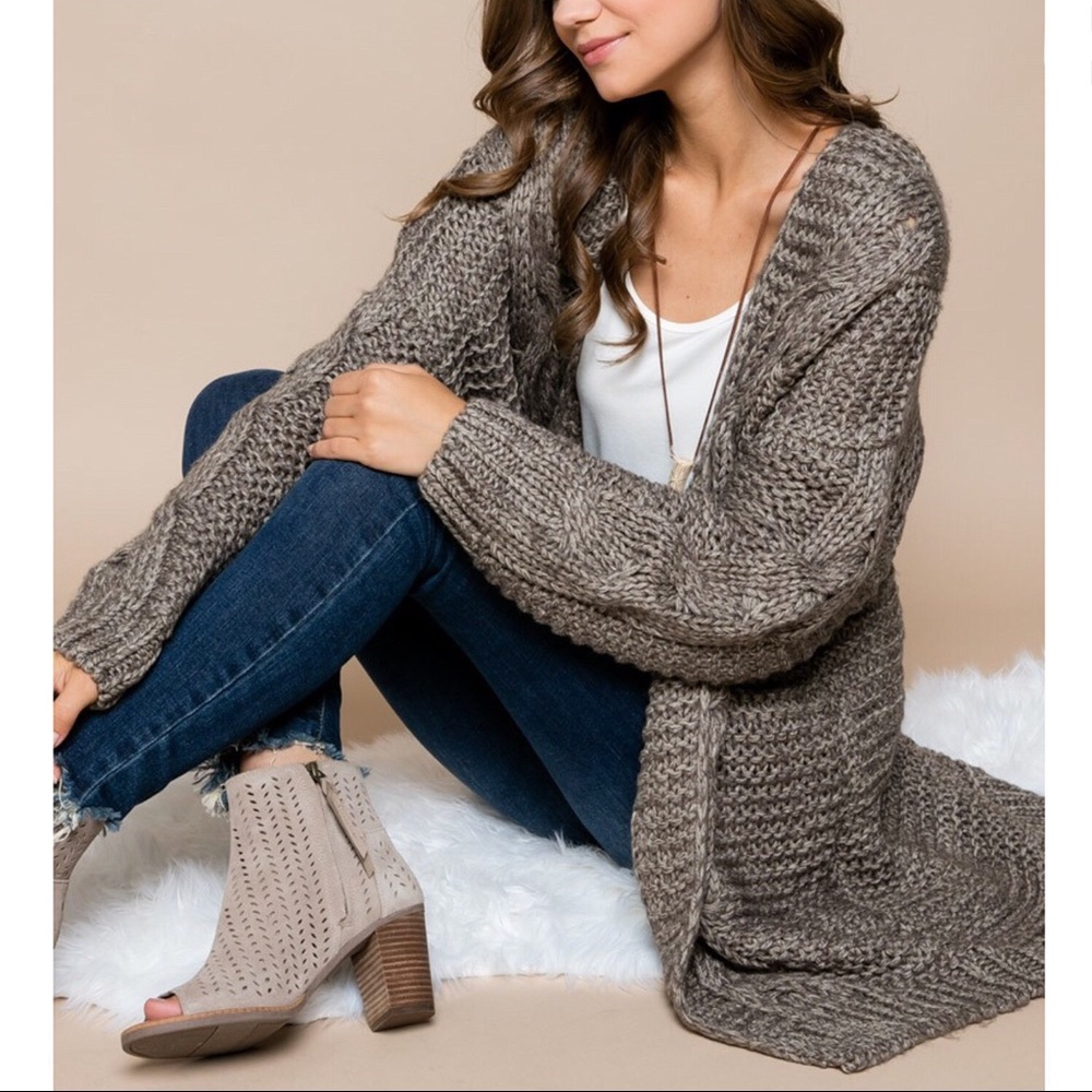 Gray Oversized Loose Knit Fuzzy Cardigan Sweater - Picture 4 of 6